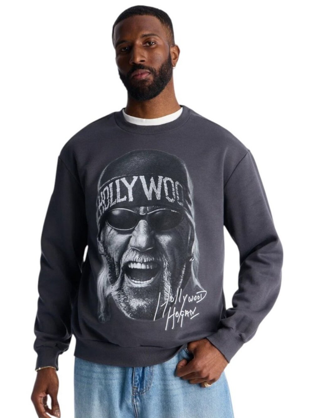 WWE Hulk Hogan NWO Sweater Crew Neck Sweatshirt Gray WCW Men's Size Medium